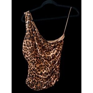 SOFIA Jeans by Sofia Vergara Leopard Print Ruched Cowl Neck Tank Top L